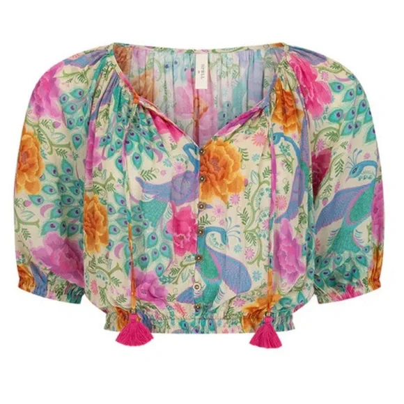 NWT🦩Spell Boheme Cropped Blouse in Spring size small - Picture 10 of 11